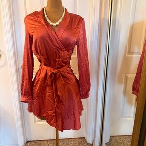 Elegant Red Wrap Dress with Belt